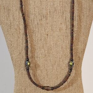 Hand Crafted Multicolor Beaded Necklace Purple Green